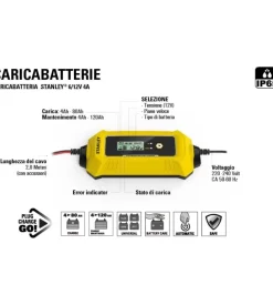 Caricabatterie mantenitore di carica per auto e moto stanley
