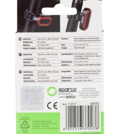 Fanalino posteriore per bicicletta sparco in alluminio e silicone, 3 modalita' di illuminazione