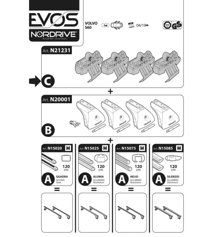 Kit attacchi per barre auto portatutto volvo s60 4p 19> n21231