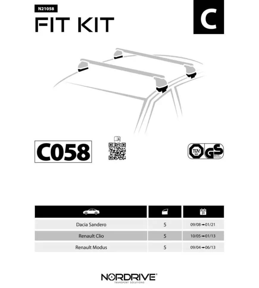 Kit attacchi per barre auto portatutto renault modus 5d 9/04,clio 5d 10/05,d n21058