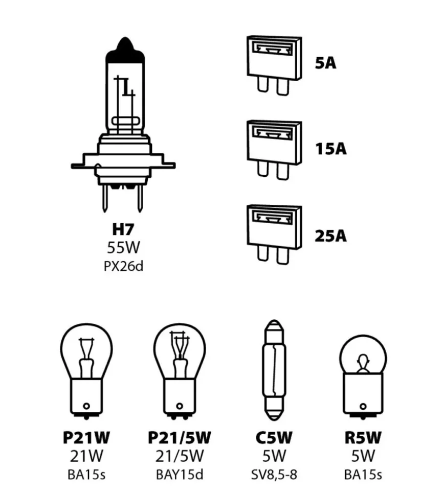 Kit lampade di ricambio 8 pz, alogena h7 - 12v 58157
