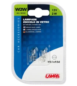 Lampada con zoccolo vetro 12v - w2w - 2w - w2,1x9,5d - 2 pz - d/blister 58102