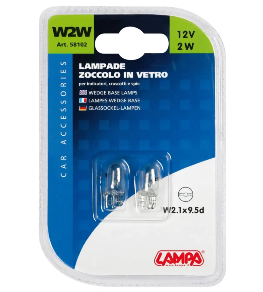 Lampada con zoccolo vetro 12v - w2w - 2w - w2,1x9,5d - 2 pz - d/blister 58102