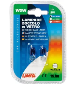 Lampada con zoccolo vetro - (w5w) - 5w - w2,1x9,5d - 2 pz - d/blister - blu 58360