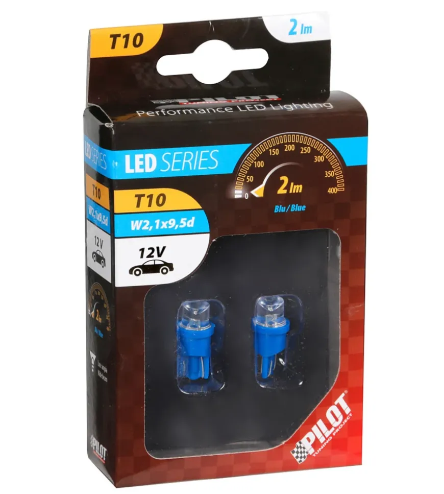 Lampada 1 led colour-led wide 12v - (t10) - w2,1x9,5d - 2 pz - scatola - blu 58145