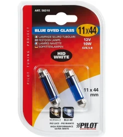 Lampada siluro blue dyed glass 12v - 11x44 mm - 10w - sv8,5-8 - 2 pz - d/blister 58310