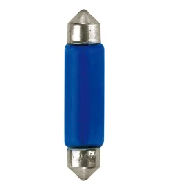 Lampada siluro blue dyed glass 12v - 11x44 mm - 10w - sv8,5-8 - 2 pz  - d/blister  58310