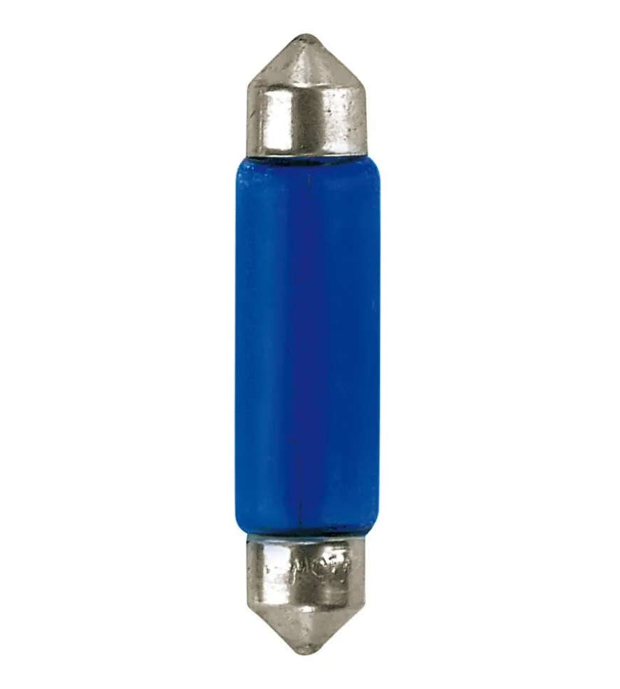 Lampada siluro blue dyed glass 12v - 11x44 mm - 10w - sv8,5-8 - 2 pz - d/blister 58310