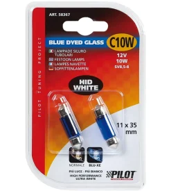 Lampada siluro blue dyed glass 12v - (c10w) - 11x35 mm - 10w - sv8,5-8 - 2 pz - blister 58367