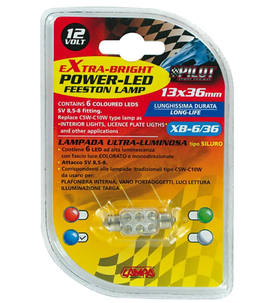 Lampada siluro 6 led 12v - 13x35 mm - sv8,5-8 - 1 pz - d/blister - blu 58427