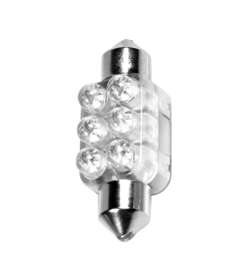 Lampada siluro 6 led 12v - 13x35 mm - sv8,5-8 - 1 pz - scatola - bianco 58429