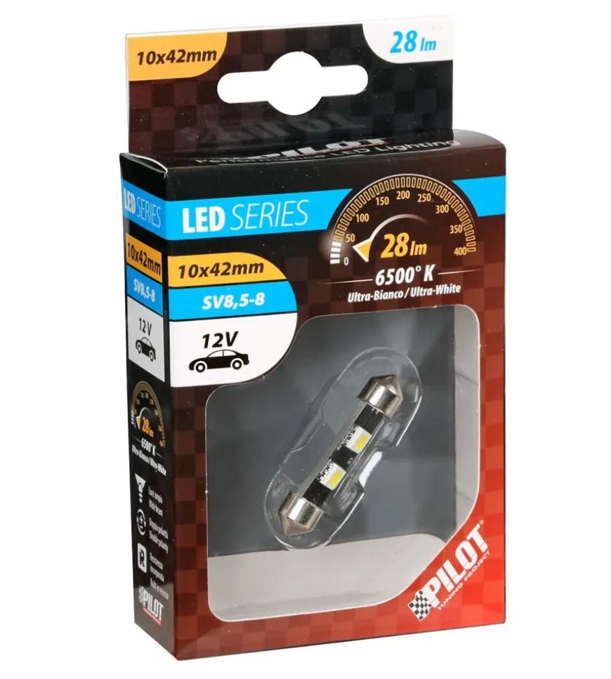 Lampada 12v hyper-led 6 - 2 smd x 3 chips - 10x42 mm - sv8,5-8 - 1 pz 58449
