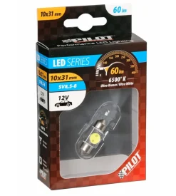 Lampada 12v hyper-led 2 - 1 smd x 2 chips - 10x31 mm - sv8,5-8 - 1 pz bianco  58447