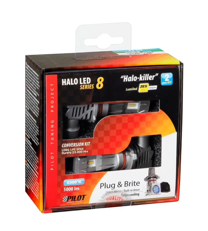 Lampade led per auto 9-32v halo led serie 8 halo killer - (h10-hb3 9005) - 25w - p20d - 2 pz - scatola 57773