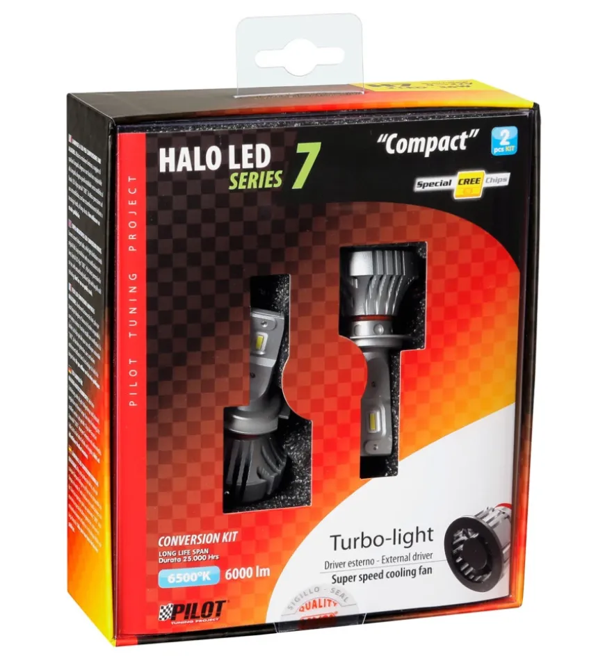 Lampade led per auto 9-32v halo led serie 7 compact - (h7) - 36w - px26d - 2 pz - scatola 57778