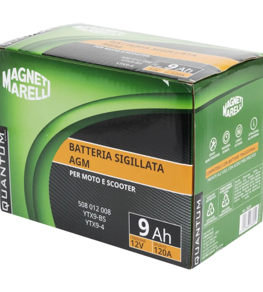Magneti marelli batteria moto e scooter 9ah 12v 120a tecnologia agm sigillata polo positivo sinistro