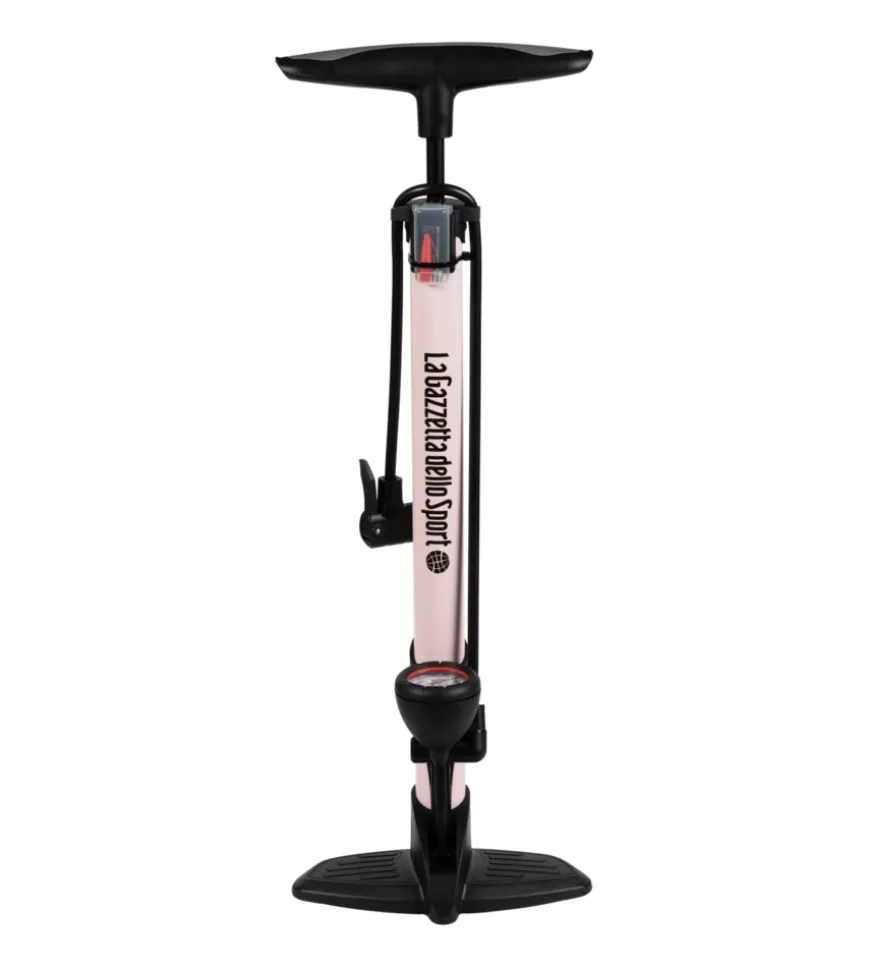 Pompa gonfiaggio per officina la gazzetta dello sport in acciaio colore rosa con manometro, 26x14,5x59 cm