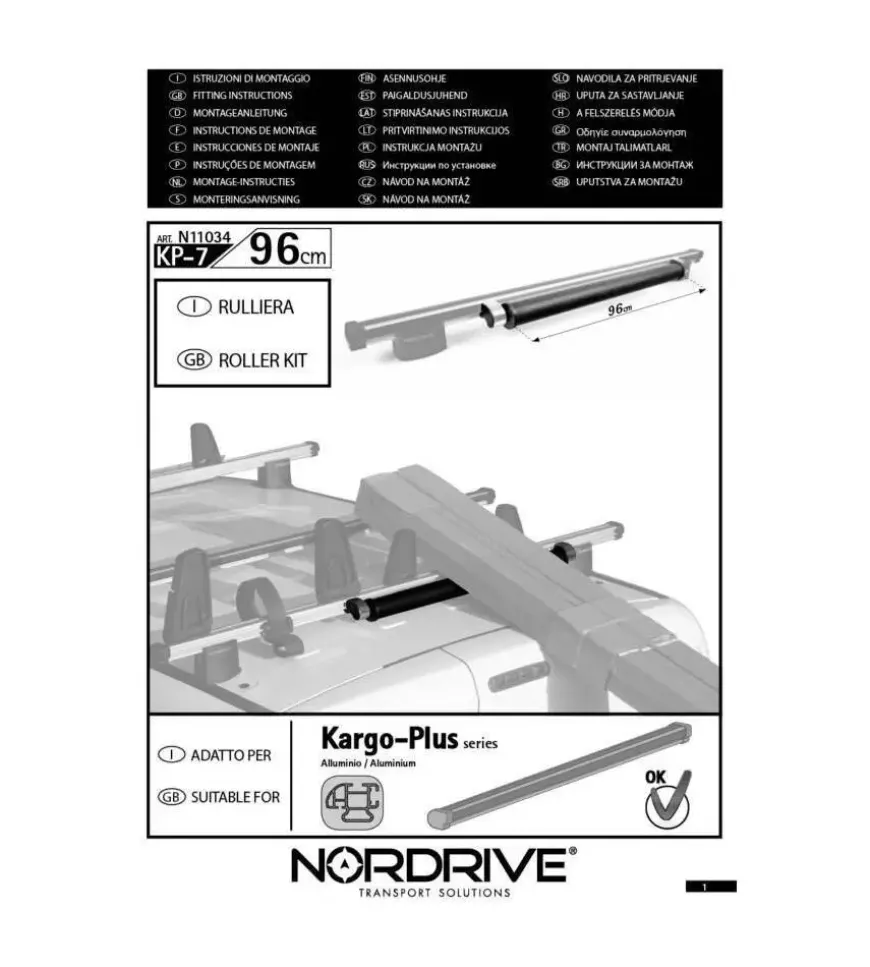 Rullo posteriore - 96 cm per barre kargo plus n11034