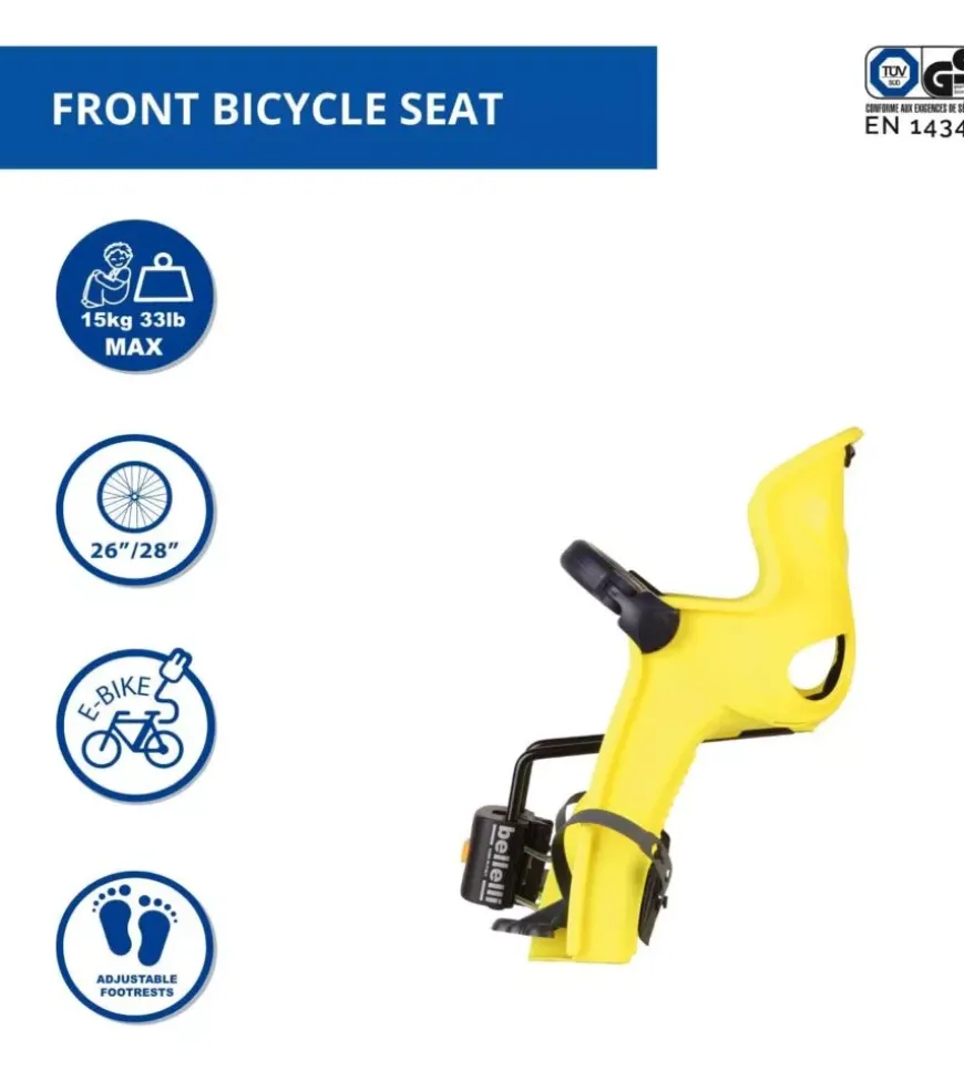 Seggiolino anteriore per bicletta bellelli "freccia" hi viz, portata massima 15 kg