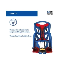 Seggiolino posteriore blu per bicicletta per bambini, max. 22 kg, da 3 a 8 anni - si fissa al telaio