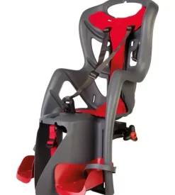 Seggiolino posteriore grigio scuro e rosso per bicicletta per bambini, max. 22 kg, da 3 a 8 anni - si fissa al portapacchi