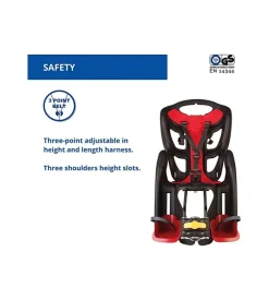 Seggiolino posteriore nero e rosso per bicicletta per bambini, max. 22 kg, da 3 a 8 anni - si fissa al telaio