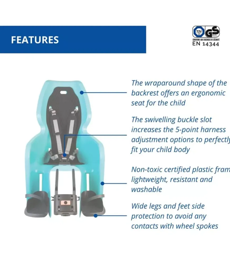 Seggiolino posteriore per bicicletta bellelli "lotus" sky blue, portata massima 22 kg