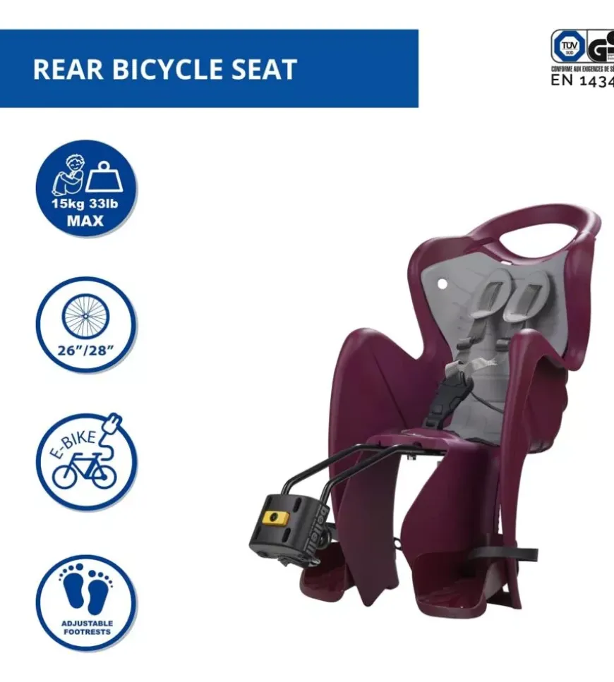 Seggiolino posteriore per bicicletta bellelli "mr fox" luxe red, portata massima 15 kg
