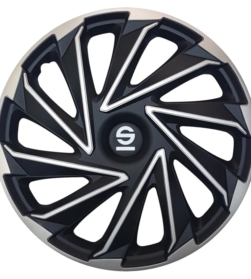Set 4 copricerchi 15" pollici copriruota auto varese spc1580svbk argento nero