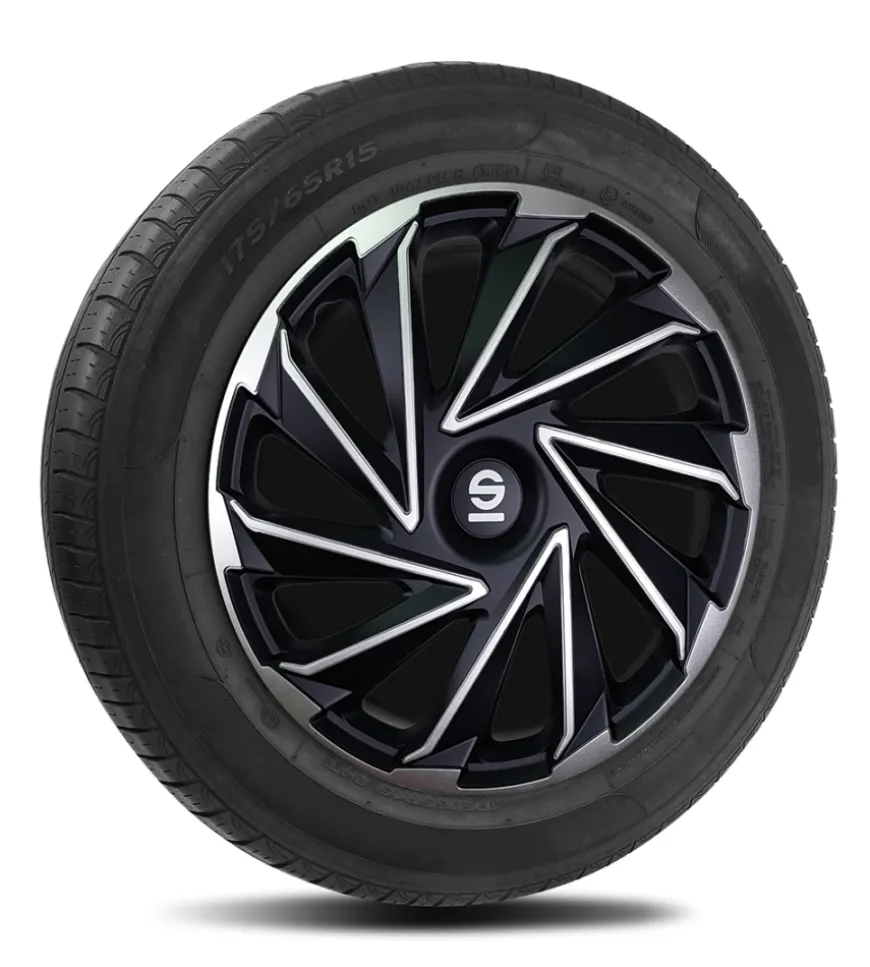 Set 4 copricerchi 15" pollici copriruota auto varese spc1580svbk argento nero