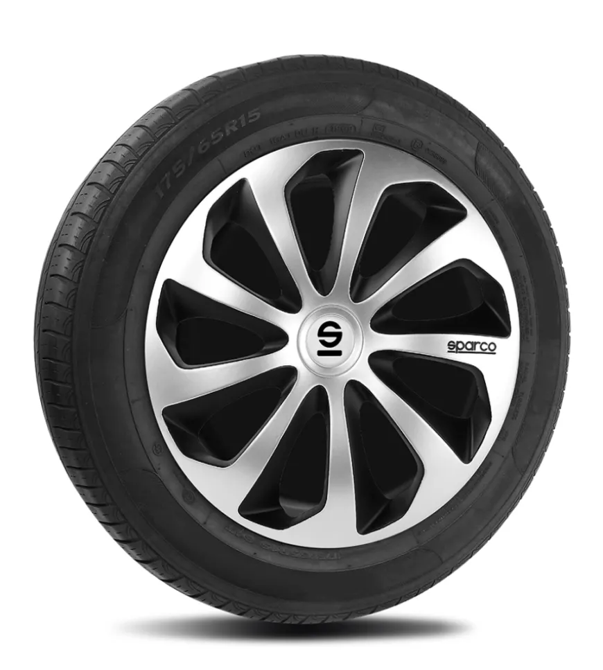 Set 4 copricerchi 16" pollici copriruota auto sicilia spc1673svbk argento nero