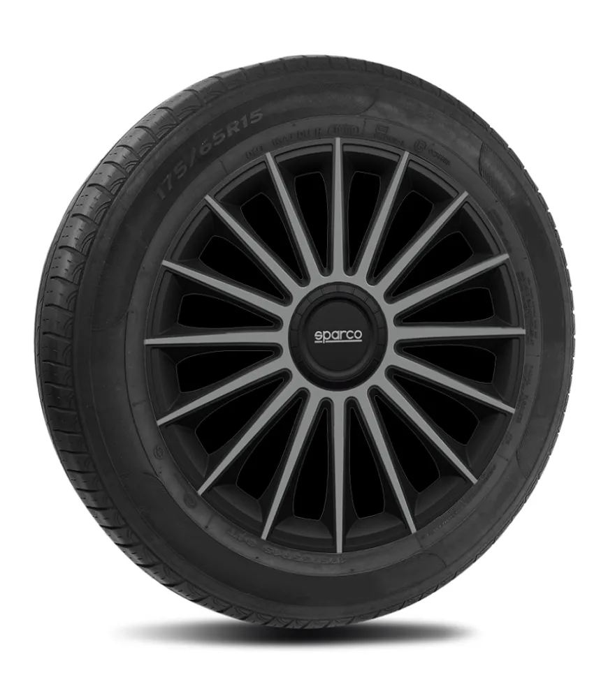 Set 4 copricerchi 16" pollici copriruota auto treviso spc1693bkgr nero grigio