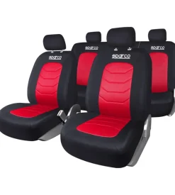 Set coprisedili universali auto completo sparco "spc1019" nero/rosso a righe