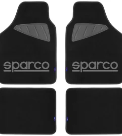 Set 4 pezzi tappeti moquette per auto sparco, colore nero e grigio