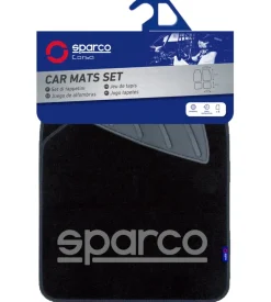 Set 4 pezzi tappeti moquette per auto sparco, colore nero e grigio