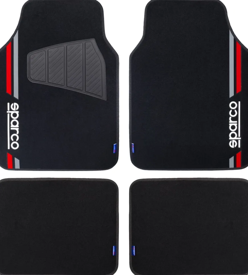 Set 4 tappetini neri e rossi per auto sparco